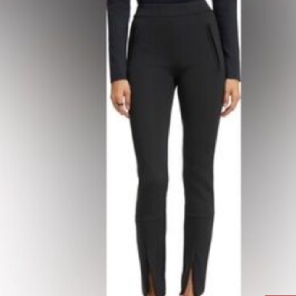 Good American Pants Scuba Women S Black Slim Split Leg Zip Pockets Stretch